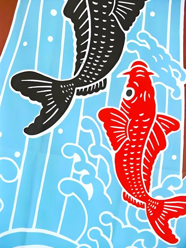 柿渋染め　手ぬぐい　小幟　鯉の滝登り　サルエルパンツ 柿渋染め 手ぬぐい 小幟 鯉の滝登り サルエルパンツ