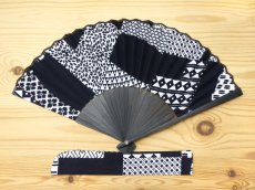 画像1: 染の安坊の手ぬぐい扇子　伊勢型紙 はぎれ (1)
