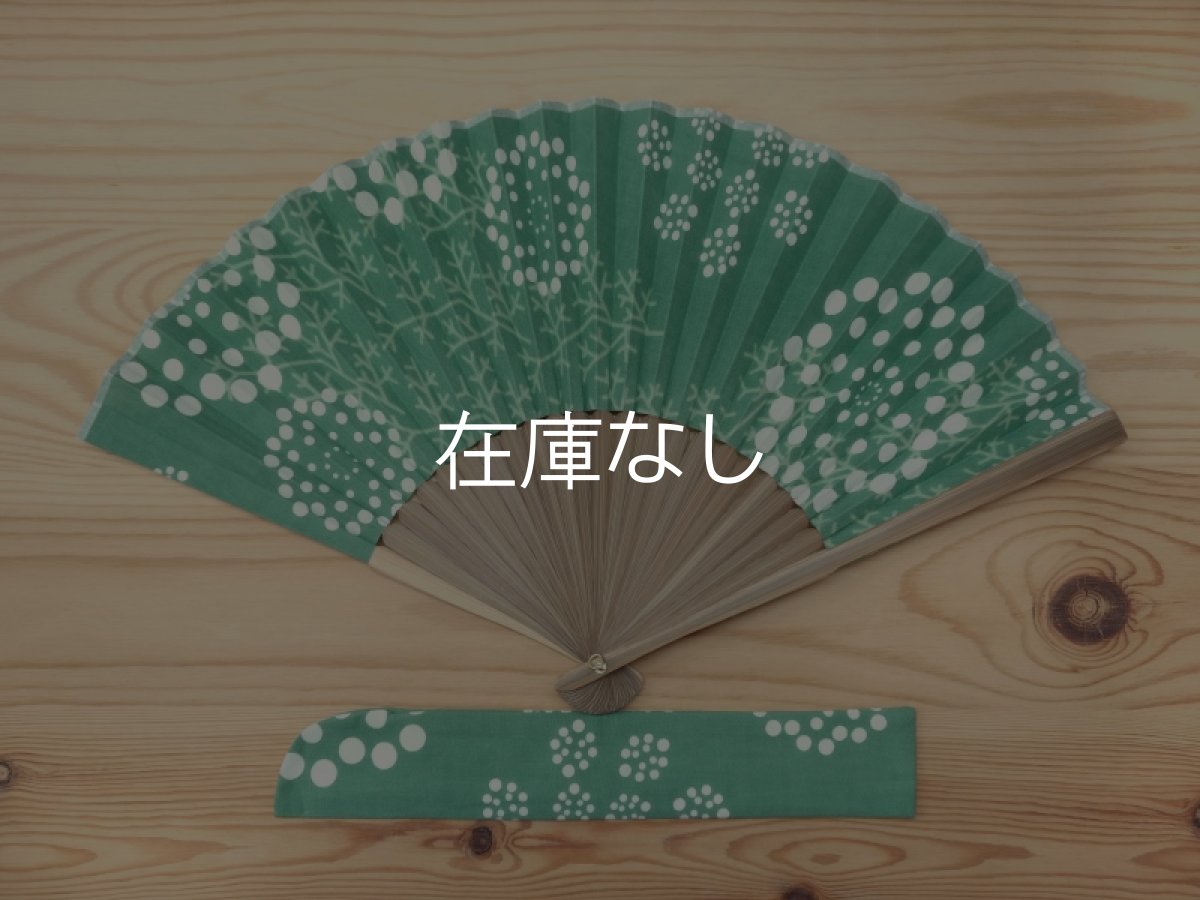画像1: 染の安坊の手ぬぐい扇子　レースフラワー グリーン (1)