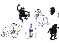 画像1: 【期間限定】東京和晒の手ぬぐい　飲んだ暮れ鳥獣戯画 宵酔 (1)
