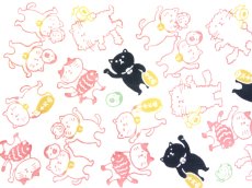 画像1:  【期間限定】 沢瀉屋の手ぬぐい　福福にゃんこ ピンク (1)
