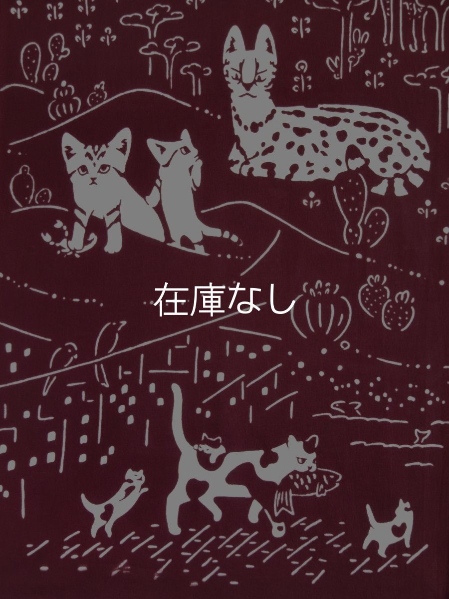 画像2: とことわの手ぬぐい　ネコランド ワイン (2)