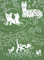 画像2: とことわの手ぬぐい ネコランド 苔色 (2)