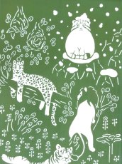 画像1: とことわの手ぬぐい ネコランド 苔色 (1)