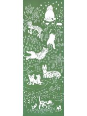 画像3: とことわの手ぬぐい ネコランド 苔色 (3)