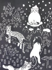 画像1: とことわの手ぬぐい ネコランド グレー (1)