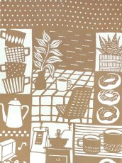 画像1: 【期間限定、11月9日20時〜販売開始】amiuの型染め手ぬぐい　コーヒーのある時間 ブラウン (1)