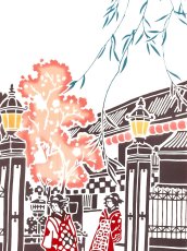 画像1: 【期間限定、12月1日20時より販売開始】ルミロックの手ぬぐい　明治の吉原大門風景 春 (1)