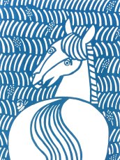 画像1: 【12月7日20時〜販売開始】kata kataの2026年干支「午」手ぬぐい　ふりむきうま 青 (1)