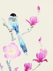 画像1: 梨園染の手ぬぐい　木蓮に尾長 (1)