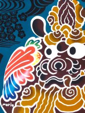 画像1: ヤギセイの紅型作家手ぬぐい　琉神シーサー (1)