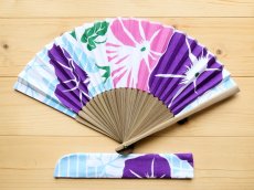 画像1: 染の安坊の手ぬぐい扇子　朝顔花ざかり (1)