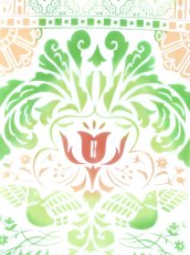 画像1: JIKAN STYLEの手ぬぐい　花鳥の舞（アラベスクタイルシリーズ） (1)