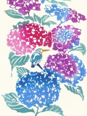 画像2: 梨園染の手ぬぐい　紫陽花にカワセミ (2)