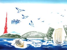 画像2: 【20周年記念、 お試し価格 】オリジナル手ぬぐい　勝鬨橋古往今来図 βばーじょん (2)
