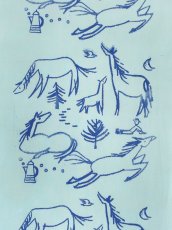 画像1: 【七月の限定販売】キレニエの手ぬぐい　馬といる風景 青 (1)
