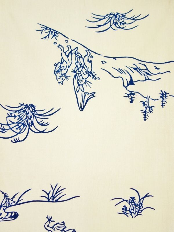 付下げ 鳥獣戯画 手描き 寿光織 薄緑色 しつけ糸 K-3566 【公式通販】