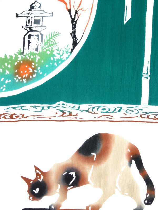 画像1: 【期間限定】手ぬぐい　秋の窓 三毛猫 (1)