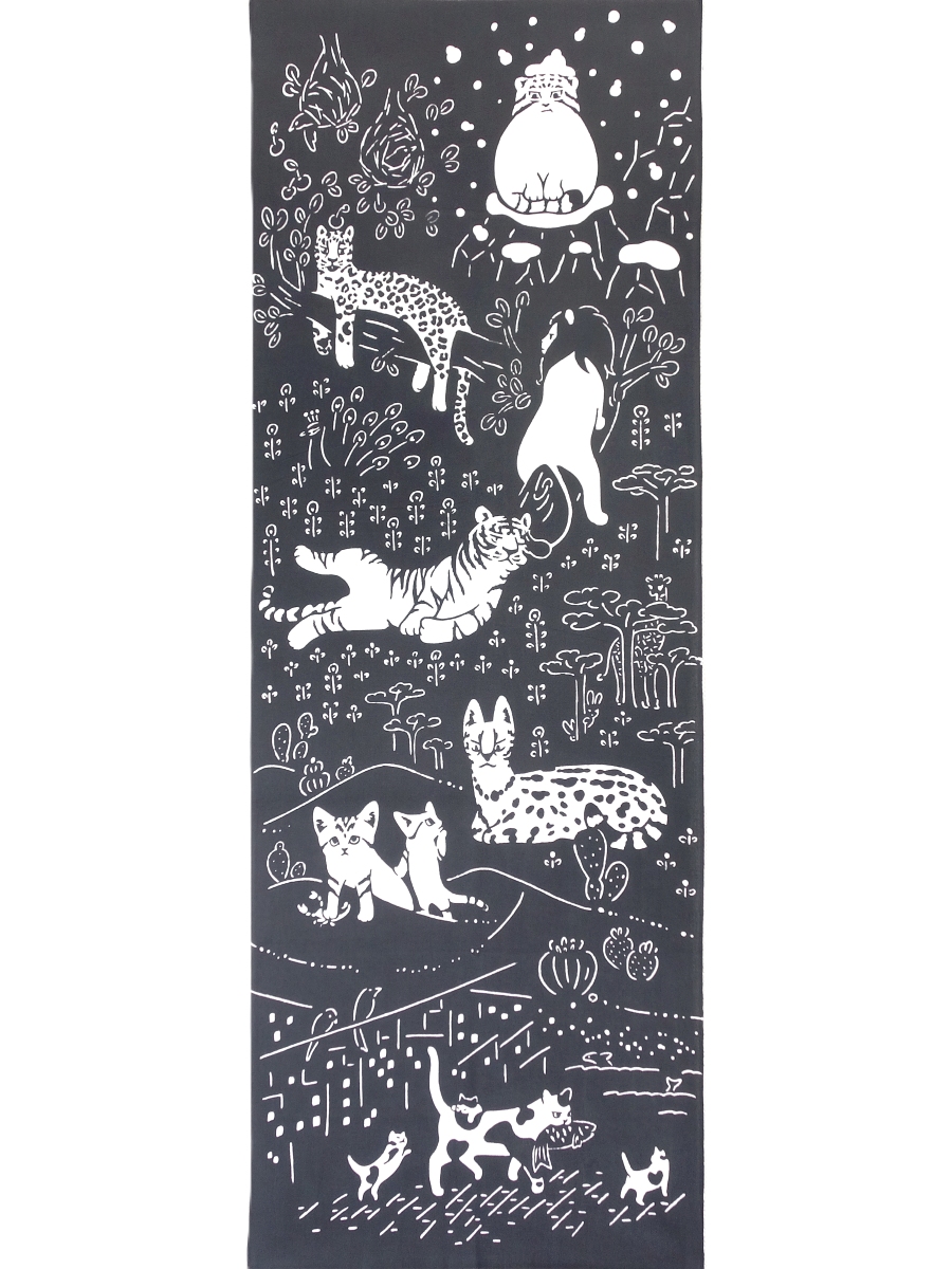 画像3: とことわの手ぬぐい ネコランド グレー (3)