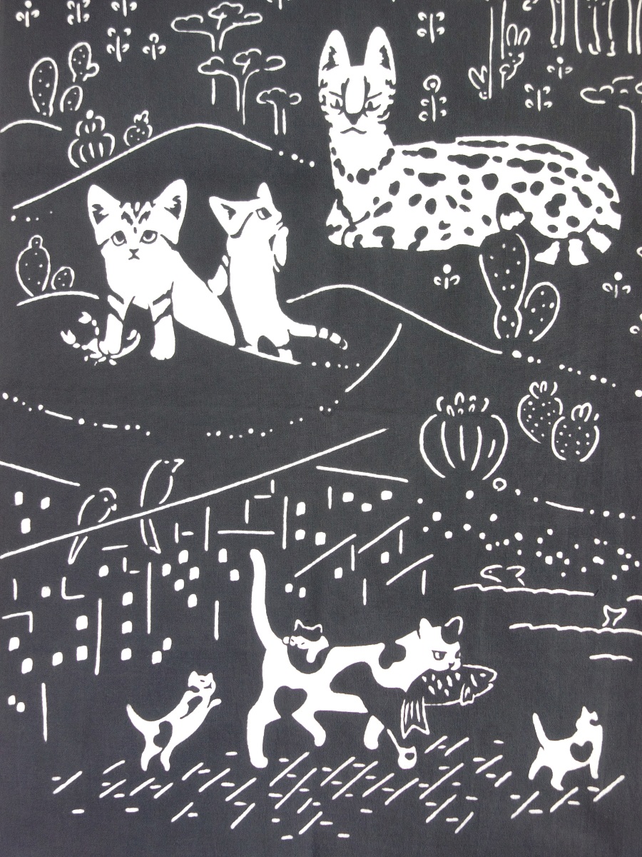 画像2: とことわの手ぬぐい ネコランド グレー (2)