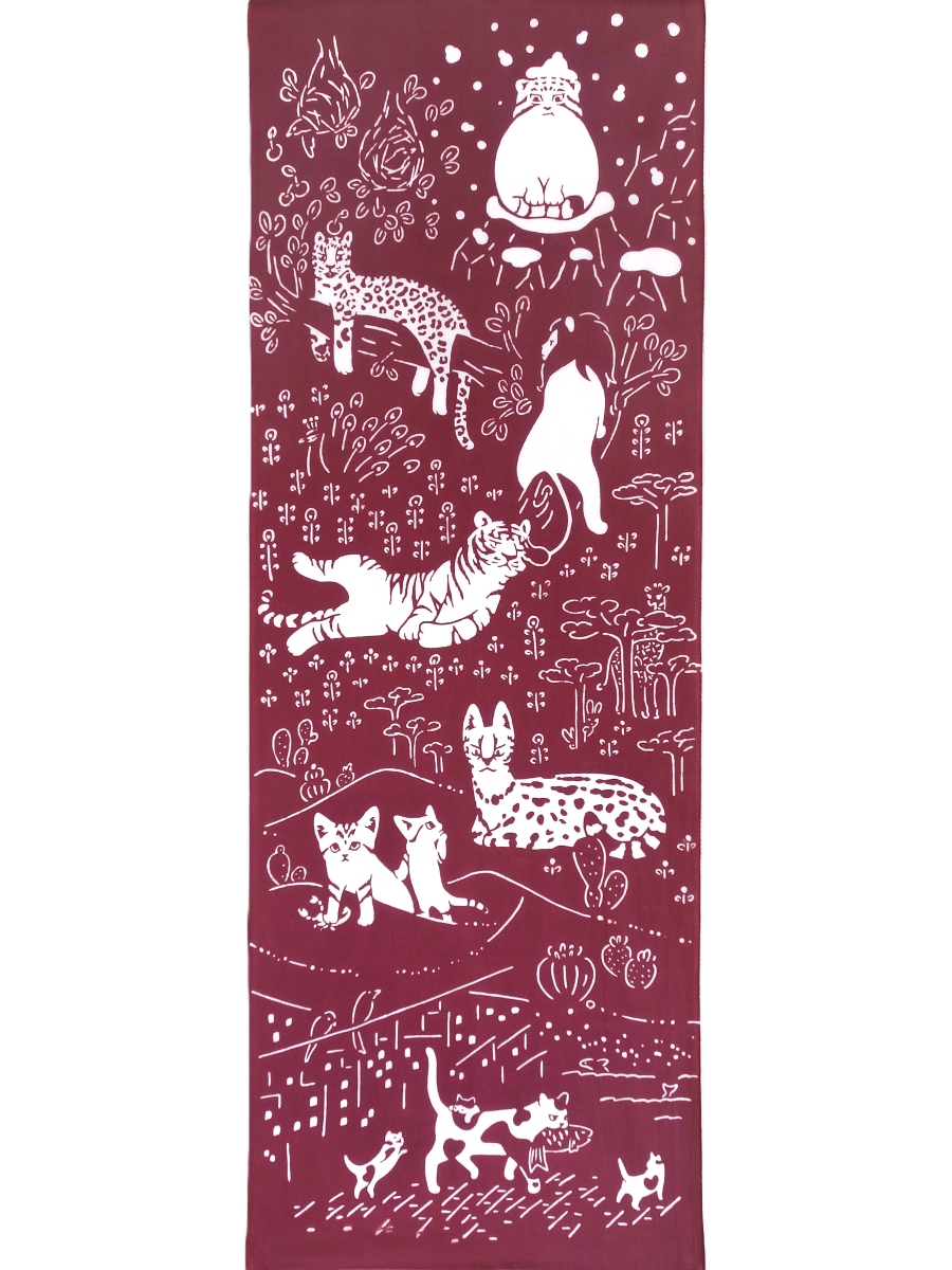 画像3: とことわの手ぬぐい ネコランド ワイン (3)