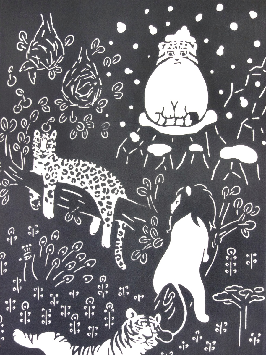 画像1: とことわの手ぬぐい ネコランド グレー (1)